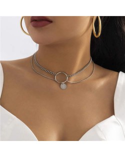 Cool Style Simple Ring Sequin Pendant Clavicle Chain Fashion Choker Necklace - Silver