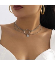 Cool Style Simple Ring Sequin Pendant Clavicle Chain Fashion Choker Necklace - Silver