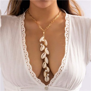 Bohemian Hand Braided Seashell Long Tassel Pendant Chunky Wholesale Necklace