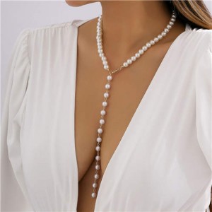 Vintage Elegant Pearl Chain Long Tassel Women Wholesale Fashion Necklace