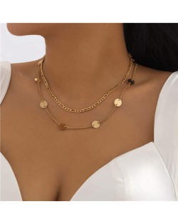 Minimalist Design Metal Sequins Double Layers Women Wholesale Costume Necklace - Golden