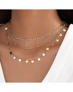 Minimalist Design Metal Sequins Double Layers Women Wholesale Costume Necklace - Golden