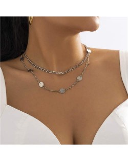 Minimalist Design Metal Sequins Double Layers Women Wholesale Costume Necklace - Silver