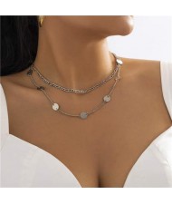 Minimalist Design Metal Sequins Double Layers Women Wholesale Costume Necklace - Silver