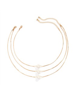 Pearl Decorated Simple Square Pendant Elegant Women Wholesale Fashion Necklace - Golden