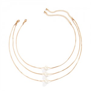 Pearl Decorated Simple Square Pendant Elegant Women Wholesale Fashion Necklace - Golden
