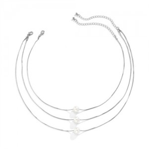 Pearl Decorated Simple Square Pendant Elegant Women Wholesale Fashion Necklace - Silver