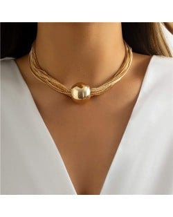 Punk Style Alloy Ball Pendant Multilayer Bold Weaving Fashion Women Wholesale Costume Necklace - Golden