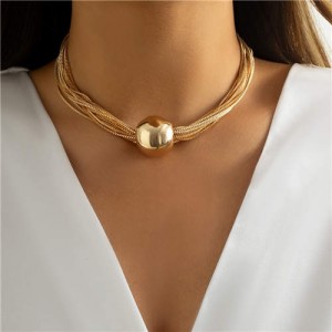Punk Style Alloy Ball Pendant Multilayer Bold Weaving Fashion Women Wholesale Costume Necklace - Golden