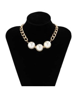 Chunky Thick Alloy Chain Style Big Pearls Pendant Women Costume Wholesale Necklace