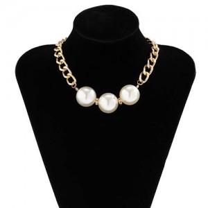 Chunky Thick Alloy Chain Style Big Pearls Pendant Women Costume Wholesale Necklace