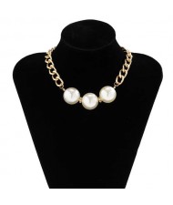 Chunky Thick Alloy Chain Style Big Pearls Pendant Women Costume Wholesale Necklace