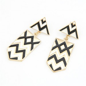 Unique Black and White Contrast Style Geometric Earrings