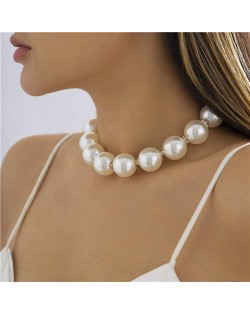 Rhinestone Decorated Short Style Big Pearl Wholesale Women Fashion Necklace