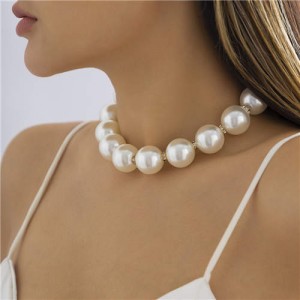 Rhinestone Decorated Short Style Big Pearl Wholesale Women Fashion Necklace