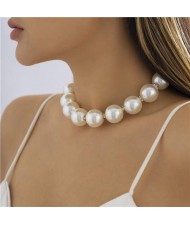 Rhinestone Decorated Short Style Big Pearl Wholesale Women Fashion Necklace