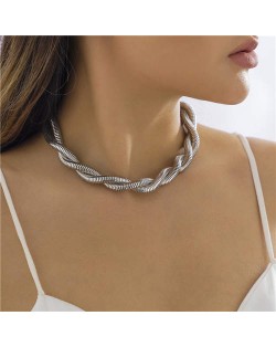 Hip-hop Style Double Layer Twist Chain Wholesale Statement Necklace - Silver