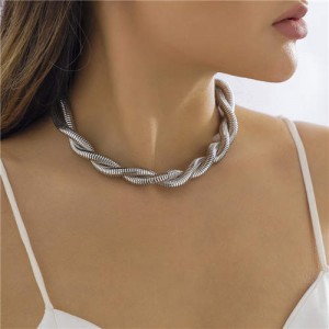 Hip-hop Style Double Layer Twist Chain Wholesale Statement Necklace - Silver