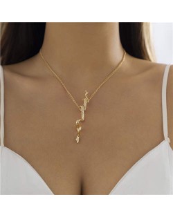 Punk Style Thin Alloy Chain Snake Pendant Women Wholesale Fashion Necklace - Golden