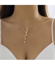 Punk Style Thin Alloy Chain Snake Pendant Women Wholesale Fashion Necklace - Golden