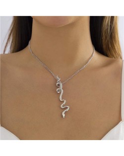 Punk Style Thin Alloy Chain Snake Pendant Women Wholesale Fashion Necklace - Silver