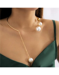 Big Pearl Pendant Unique Design Open-end Women Wholesale Choker Necklace - Golden