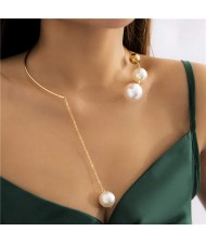 Big Pearl Pendant Unique Design Open-end Women Wholesale Choker Necklace - Golden