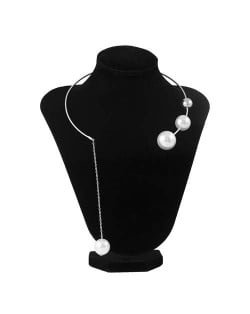 Big Pearl Pendant Unique Design Open-end Women Wholesale Choker Necklace - Silver