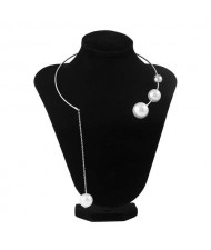Big Pearl Pendant Unique Design Open-end Women Wholesale Choker Necklace - Silver
