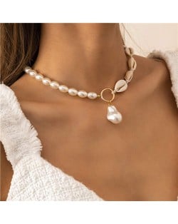 Summer Beach Style Pearl and Sea Shell Combo Women Wholesale Necklace