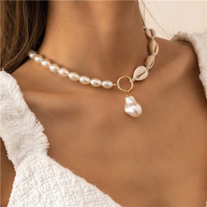 Summer Beach Style Pearl and Sea Shell Combo Women Wholesale Necklace