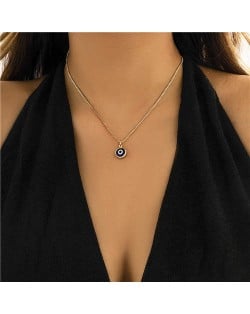 Classic Blue Color Eye Pendant Thin Chain Women Wholesale Necklace - Golden