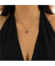 Classic Blue Color Eye Pendant Thin Chain Women Wholesale Necklace - Golden