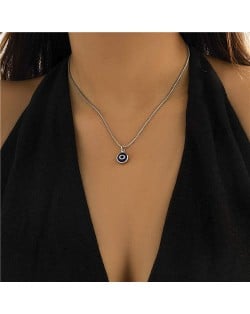 Classic Blue Color Eye Pendant Thin Chain Women Wholesale Necklace - Silver