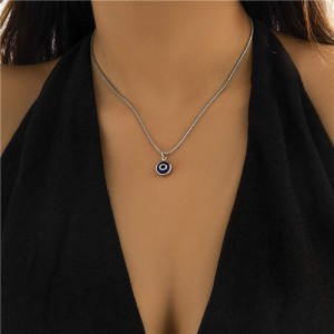 Classic Blue Color Eye Pendant Thin Chain Women Wholesale Necklace - Silver