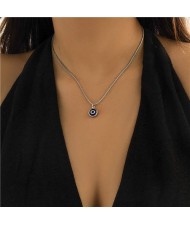 Classic Blue Color Eye Pendant Thin Chain Women Wholesale Necklace - Silver