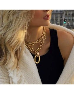 Two Layer Thick Alloy Chain Punk Fashion Wholesale Chunky Necklace - Golden