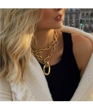 Two Layer Thick Alloy Chain Punk Fashion Wholesale Jewelry Chunky Necklace - Golden