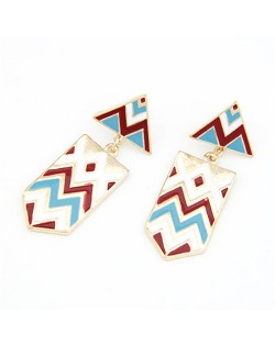 Unique White Backgrouded Multi-colored Style Geometric Earrings