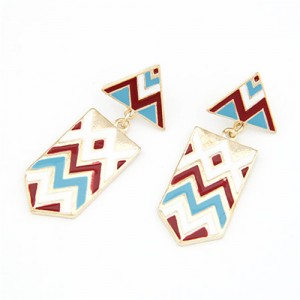 Unique White Backgrouded Multi-colored Style Geometric Earrings