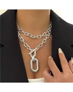 Two Layer Thick Alloy Chain Punk Fashion Wholesale Chunky Necklace - Silver