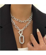 Two Layer Thick Alloy Chain Punk Fashion Wholesale Chunky Necklace - Silver