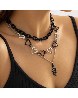 Black Chain Peach Hearts Snake Pendant Multi-layers Punk Fashion Wholesale Necklace