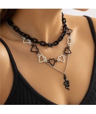 Black Chain Fashion Wholesale Jewelry Peach Hearts Snake Pendant Multi-layers Punk Necklace