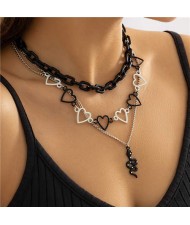 Black Chain Peach Hearts Snake Pendant Multi-layers Punk Fashion Wholesale Necklace