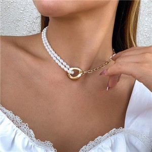 Pearl and Alloy Combo Chain Unique Design Women Wholesale Fashion Jewelry Choker Necklace