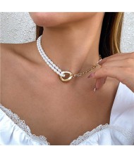 Pearl and Alloy Combo Chain Unique Design Women Wholesale Fashion Jewelry Choker Necklace