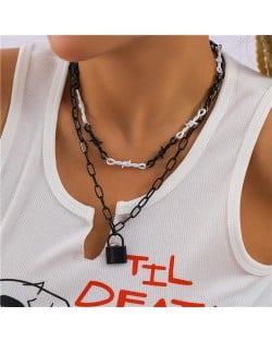 Hip-hop Barbed Wire Style Black and White Chain Lock Pendant Women Wholesale Necklace