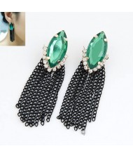 Luxurious Korean Fashion Green Gem Inlaid Tassels Earrings