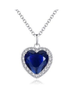 Classic Full Rhinestone Peach Heart Pendant Elegant Women Wholesale Necklace - Blue